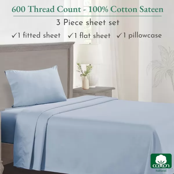 imageCalifornia Design Den Split King Sheet Set  100 Cotton 600 Thread Count Breathable Luxury King Size Sheets for Adjustable Bed Luxury Soft HotelQuality Sheets with Sateen Weave  Pastel Blue06  Blue