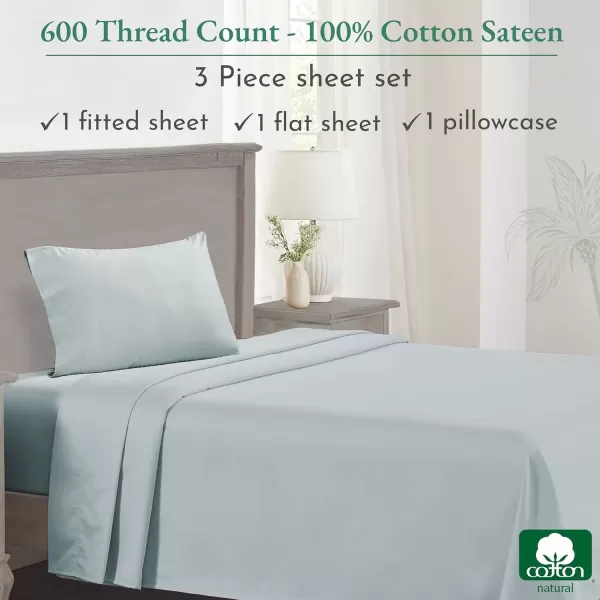 imageCalifornia Design Den Split King Sheet Set  100 Cotton 600 Thread Count Breathable Luxury King Size Sheets for Adjustable Bed Luxury Soft HotelQuality Sheets with Sateen Weave  Pastel Blue11  Seafoam