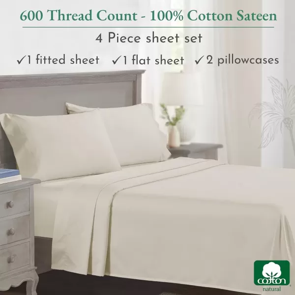 imageCalifornia Design Den Split King Sheet Set  100 Cotton 600 Thread Count Breathable Luxury King Size Sheets for Adjustable Bed Luxury Soft HotelQuality Sheets with Sateen Weave  Pastel Blue02  Ivory