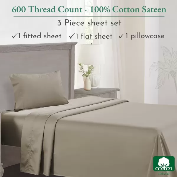 imageCalifornia Design Den Split King Sheet Set  100 Cotton 600 Thread Count Breathable Luxury King Size Sheets for Adjustable Bed Luxury Soft HotelQuality Sheets with Sateen Weave  Pastel Blue09  Taupe