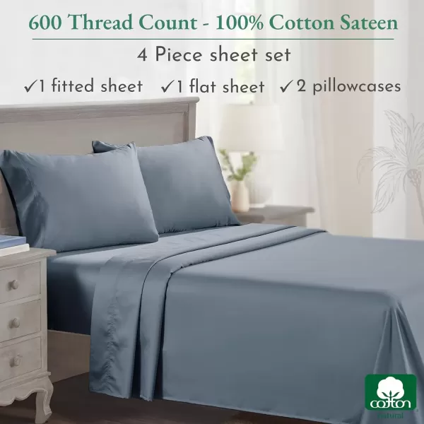 imageCalifornia Design Den Split King Sheet Set  100 Cotton 600 Thread Count Breathable Luxury King Size Sheets for Adjustable Bed Luxury Soft HotelQuality Sheets with Sateen Weave  Pastel Blue14  Pastel Blue