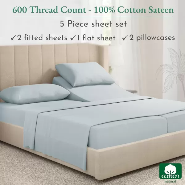 imageCalifornia Design Den Split King Sheet Set  100 Cotton 600 Thread Count Breathable Luxury King Size Sheets for Adjustable Bed Luxury Soft HotelQuality Sheets with Sateen Weave  Pastel Blue11  Seafoam