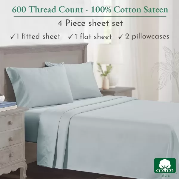 imageCalifornia Design Den Split King Sheet Set  100 Cotton 600 Thread Count Breathable Luxury King Size Sheets for Adjustable Bed Luxury Soft HotelQuality Sheets with Sateen Weave  Pastel Blue11  Seafoam
