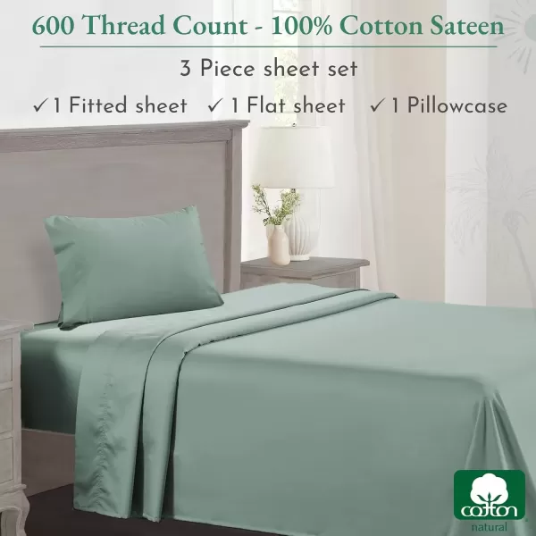 imageCalifornia Design Den Split King Sheet Set  100 Cotton 600 Thread Count Breathable Luxury King Size Sheets for Adjustable Bed Luxury Soft HotelQuality Sheets with Sateen Weave  Pastel Blue07  Sage Green