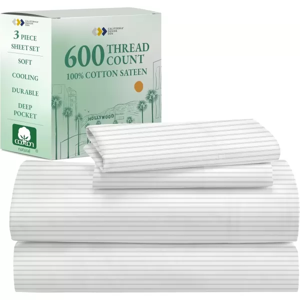 imageCalifornia Design Den Split King Sheet Set  100 Cotton 600 Thread Count Breathable Luxury King Size Sheets for Adjustable Bed Luxury Soft HotelQuality Sheets with Sateen Weave  Pastel Blue15  Print  Ticking Stripe