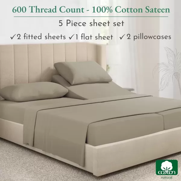 imageCalifornia Design Den Split King Sheet Set  100 Cotton 600 Thread Count Breathable Luxury King Size Sheets for Adjustable Bed Luxury Soft HotelQuality Sheets with Sateen Weave  Pastel Blue09  Taupe