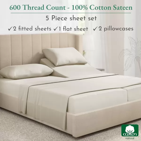 imageCalifornia Design Den Split King Sheet Set  100 Cotton 600 Thread Count Breathable Luxury King Size Sheets for Adjustable Bed Luxury Soft HotelQuality Sheets with Sateen Weave  Pastel Blue02  Ivory