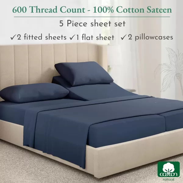 imageCalifornia Design Den Split King Sheet Set  100 Cotton 600 Thread Count Breathable Luxury King Size Sheets for Adjustable Bed Luxury Soft HotelQuality Sheets with Sateen Weave  Pastel Blue10  Navy Blue  Royal