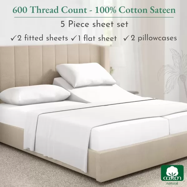 imageCalifornia Design Den Split King Sheet Set  100 Cotton 600 Thread Count Breathable Luxury King Size Sheets for Adjustable Bed Luxury Soft HotelQuality Sheets with Sateen Weave  Pastel Blue01  Bright White