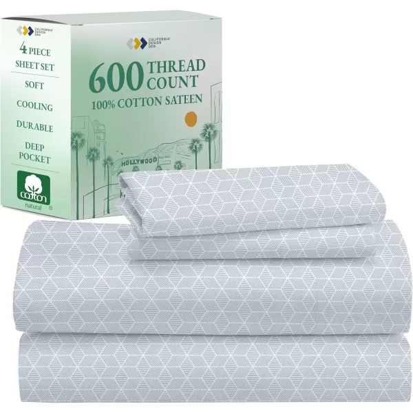imageCalifornia Design Den Split King Sheet Set  100 Cotton 600 Thread Count Breathable Luxury King Size Sheets for Adjustable Bed Luxury Soft HotelQuality Sheets with Sateen Weave  Pastel Blue16  Print  Geo Urban