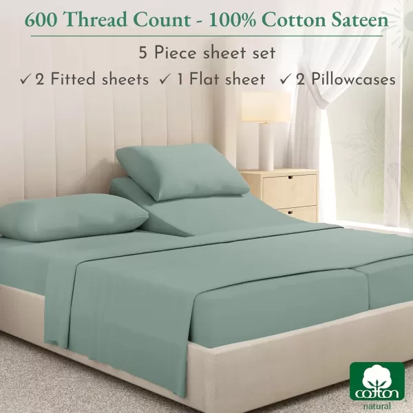 imageCalifornia Design Den Split King Sheet Set  100 Cotton 600 Thread Count Breathable Luxury King Size Sheets for Adjustable Bed Luxury Soft HotelQuality Sheets with Sateen Weave  Pastel Blue07  Sage Green