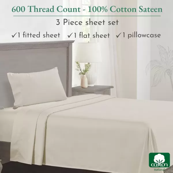 imageCalifornia Design Den Split King Sheet Set  100 Cotton 600 Thread Count Breathable Luxury King Size Sheets for Adjustable Bed Luxury Soft HotelQuality Sheets with Sateen Weave  Pastel Blue02  Ivory