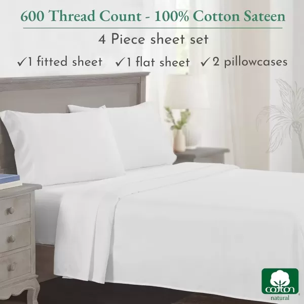 imageCalifornia Design Den Split King Sheet Set  100 Cotton 600 Thread Count Breathable Luxury King Size Sheets for Adjustable Bed Luxury Soft HotelQuality Sheets with Sateen Weave  Pastel Blue01  Bright White