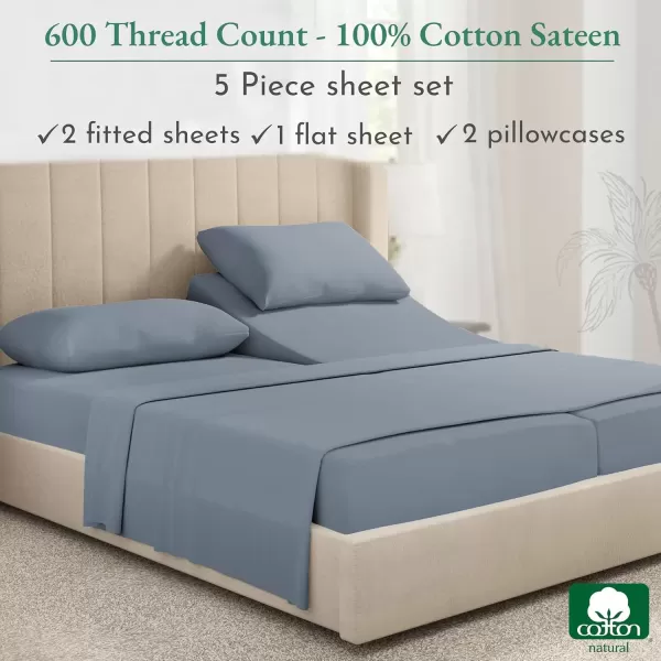 imageCalifornia Design Den Split King Sheet Set  100 Cotton 600 Thread Count Breathable Luxury King Size Sheets for Adjustable Bed Luxury Soft HotelQuality Sheets with Sateen Weave  Pastel Blue14  Pastel Blue