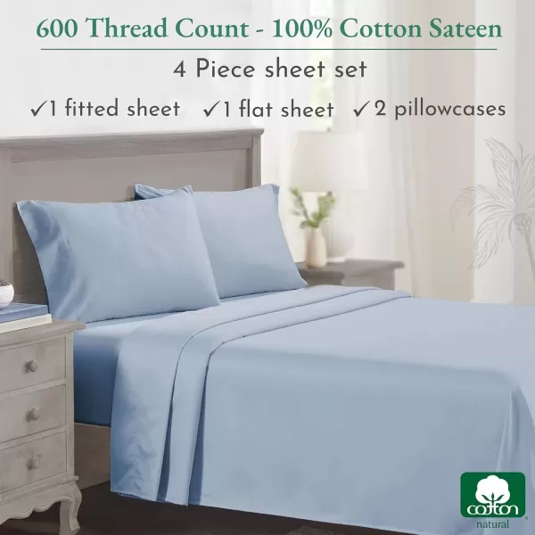 imageCalifornia Design Den Split King Sheet Set  100 Cotton 600 Thread Count Breathable Luxury King Size Sheets for Adjustable Bed Luxury Soft HotelQuality Sheets with Sateen Weave  Pastel Blue06  Blue