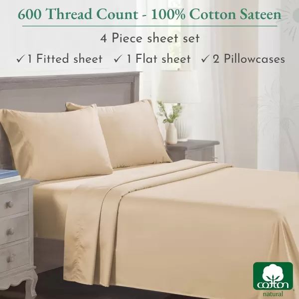imageCalifornia Design Den Split King Sheet Set  100 Cotton 600 Thread Count Breathable Luxury King Size Sheets for Adjustable Bed Luxury Soft HotelQuality Sheets with Sateen Weave  Pastel Blue03  Tanbeige
