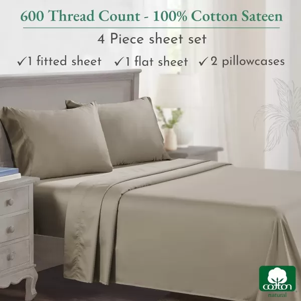 imageCalifornia Design Den Split King Sheet Set  100 Cotton 600 Thread Count Breathable Luxury King Size Sheets for Adjustable Bed Luxury Soft HotelQuality Sheets with Sateen Weave  Pastel Blue09  Taupe