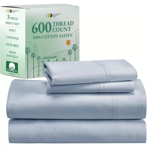 imageCalifornia Design Den Split King Sheet Set  100 Cotton 600 Thread Count Breathable Luxury King Size Sheets for Adjustable Bed Luxury Soft HotelQuality Sheets with Sateen Weave  Pastel Blue06  Blue