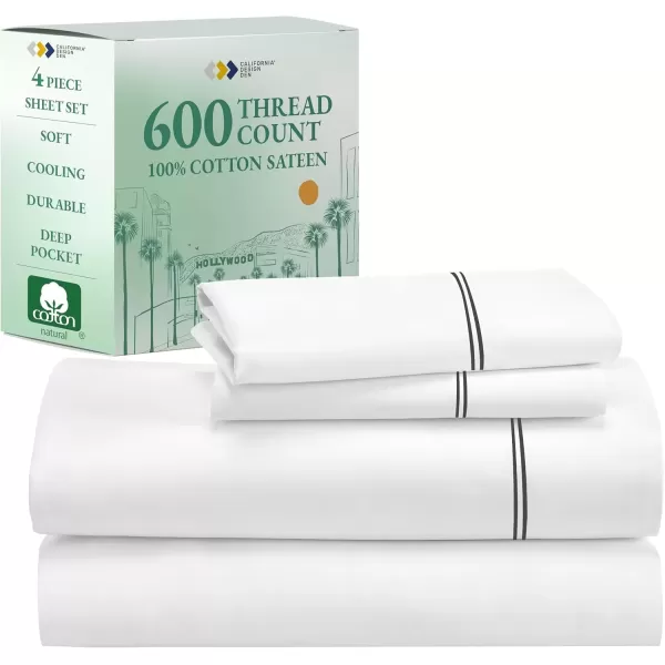 imageCalifornia Design Den Split King Sheet Set  100 Cotton 600 Thread Count Breathable Luxury King Size Sheets for Adjustable Bed Luxury Soft HotelQuality Sheets with Sateen Weave  Pastel Blue18  White  Embroidery Gray