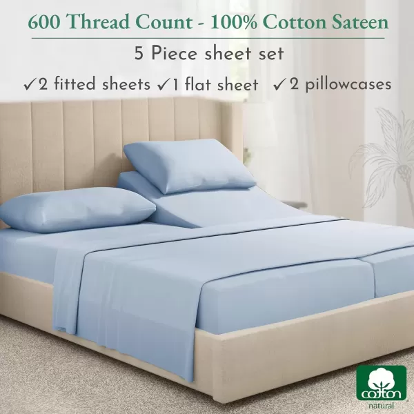 imageCalifornia Design Den Split King Sheet Set  100 Cotton 600 Thread Count Breathable Luxury King Size Sheets for Adjustable Bed Luxury Soft HotelQuality Sheets with Sateen Weave  Pastel Blue06  Blue