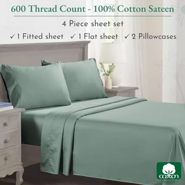imageCalifornia Design Den Split King Sheet Set  100 Cotton 600 Thread Count Breathable Luxury King Size Sheets for Adjustable Bed Luxury Soft HotelQuality Sheets with Sateen Weave  Pastel Blue07  Sage Green