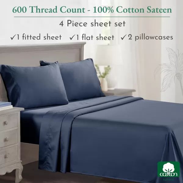 imageCalifornia Design Den Split King Sheet Set  100 Cotton 600 Thread Count Breathable Luxury King Size Sheets for Adjustable Bed Luxury Soft HotelQuality Sheets with Sateen Weave  Pastel Blue10  Navy Blue  Royal