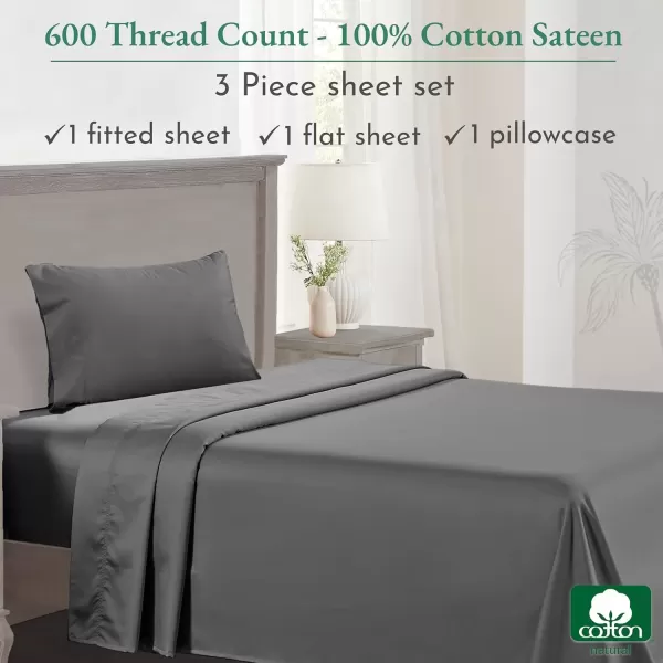 imageCalifornia Design Den Split King Sheet Set  100 Cotton 600 Thread Count Breathable Luxury King Size Sheets for Adjustable Bed Luxury Soft HotelQuality Sheets with Sateen Weave  Pastel Blue05  Grey