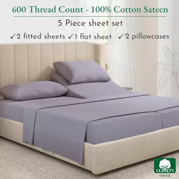 imageCalifornia Design Den Split King Sheet Set  100 Cotton 600 Thread Count Breathable Luxury King Size Sheets for Adjustable Bed Luxury Soft HotelQuality Sheets with Sateen Weave  Pastel Blue13  Lavender
