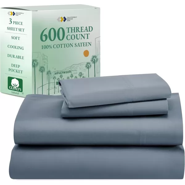 imageCalifornia Design Den Split King Sheet Set  100 Cotton 600 Thread Count Breathable Luxury King Size Sheets for Adjustable Bed Luxury Soft HotelQuality Sheets with Sateen Weave  Pastel Blue14  Pastel Blue