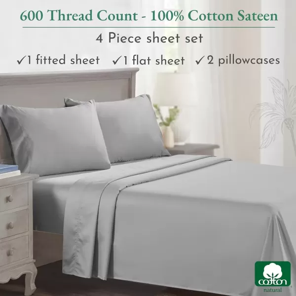 imageCalifornia Design Den Split King Sheet Set  100 Cotton 600 Thread Count Breathable Luxury King Size Sheets for Adjustable Bed Luxury Soft HotelQuality Sheets with Sateen Weave  Pastel Blue04  Light Grey