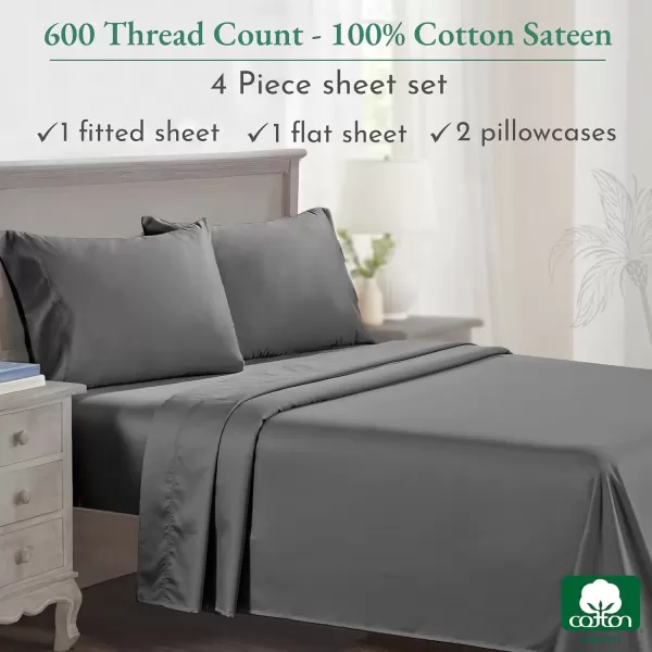 imageCalifornia Design Den Split King Sheet Set  100 Cotton 600 Thread Count Breathable Luxury King Size Sheets for Adjustable Bed Luxury Soft HotelQuality Sheets with Sateen Weave  Pastel Blue05  Grey