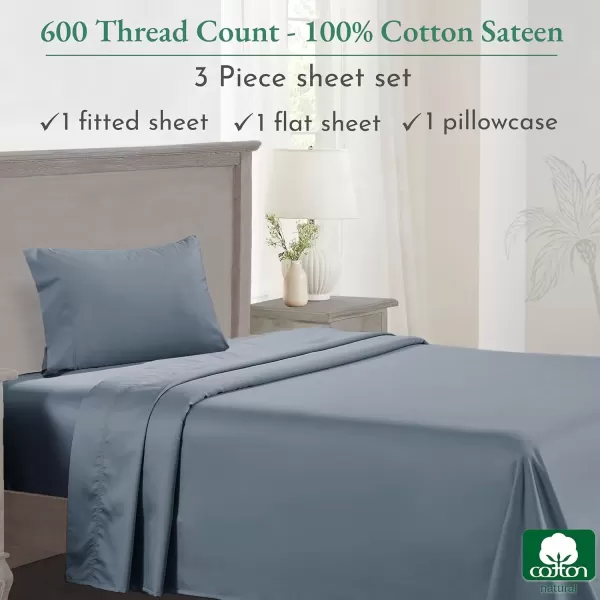 imageCalifornia Design Den Split King Sheet Set  100 Cotton 600 Thread Count Breathable Luxury King Size Sheets for Adjustable Bed Luxury Soft HotelQuality Sheets with Sateen Weave  Pastel Blue14  Pastel Blue