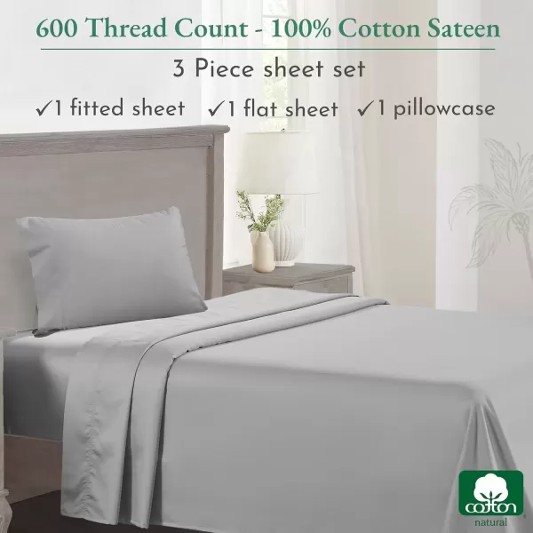 imageCalifornia Design Den Split King Sheet Set  100 Cotton 600 Thread Count Breathable Luxury King Size Sheets for Adjustable Bed Luxury Soft HotelQuality Sheets with Sateen Weave  Pastel Blue04  Light Grey
