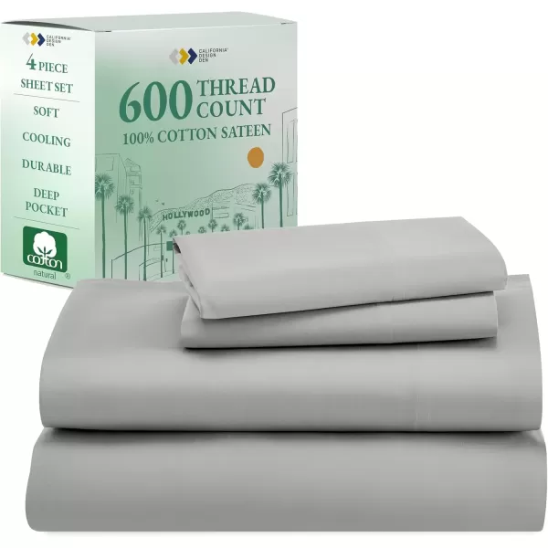 imageCalifornia Design Den Split King Sheet Set  100 Cotton 600 Thread Count Breathable Luxury King Size Sheets for Adjustable Bed Luxury Soft HotelQuality Sheets with Sateen Weave  Pastel Blue04  Light Grey