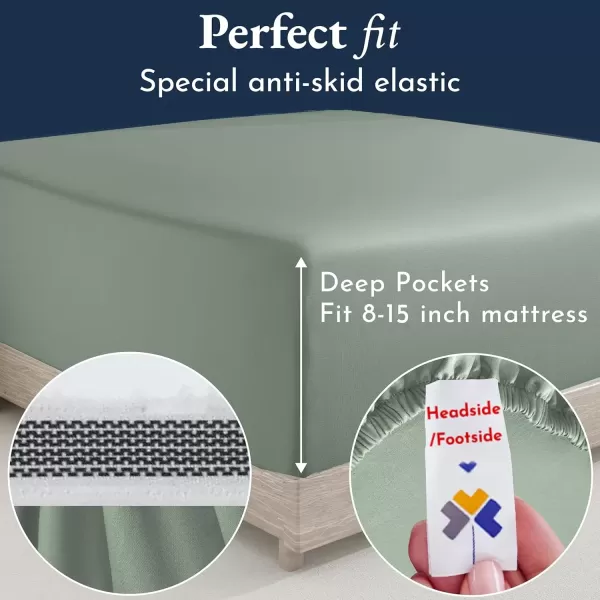 imageCertified Luxury 100 Egyptian Cotton Bed Sheets California King Sheets Set Bedding Sheets ampamp Pillowcases Set with Deep Pocket Sateen Cooling Sheets for Hot Sleepers White Sheets SetSage Green