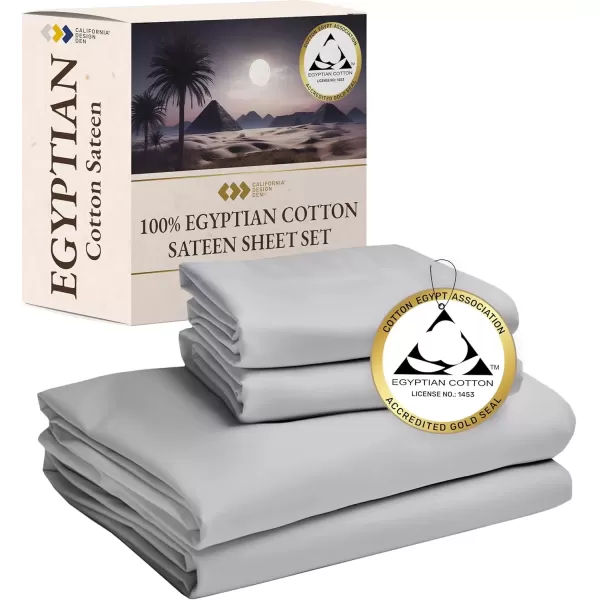 imageCertified Luxury 100 Egyptian Cotton Bed Sheets California King Sheets Set Bedding Sheets ampamp Pillowcases Set with Deep Pocket Sateen Cooling Sheets for Hot Sleepers White Sheets SetLight Grey