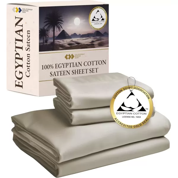 imageCertified Luxury 100 Egyptian Cotton Bed Sheets California King Sheets Set Bedding Sheets ampamp Pillowcases Set with Deep Pocket Sateen Cooling Sheets for Hot Sleepers White Sheets SetBeige