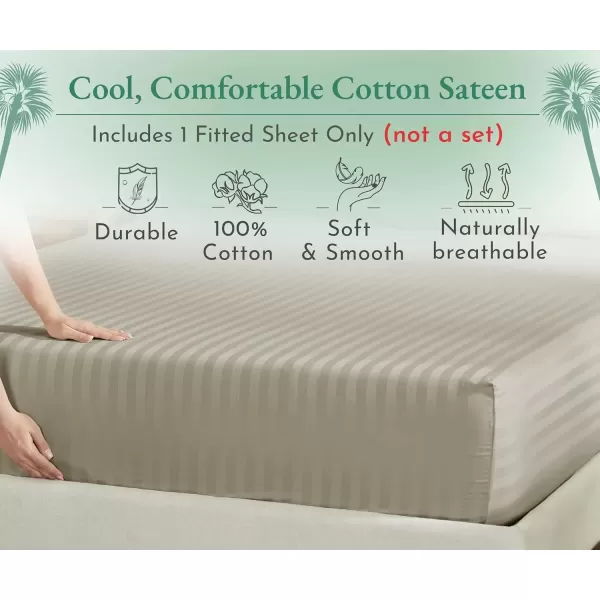 imageLuxuriously Soft Twin Fitted Sheet 600 Thread Count Cooling Sheets Sateen Weave 100 Cotton Sheets NoPop Elastic For Snug Fit Deep Pocket Bottom Sheet With Head ampamp Foot Tag Bright White12  Striped Khakhi
