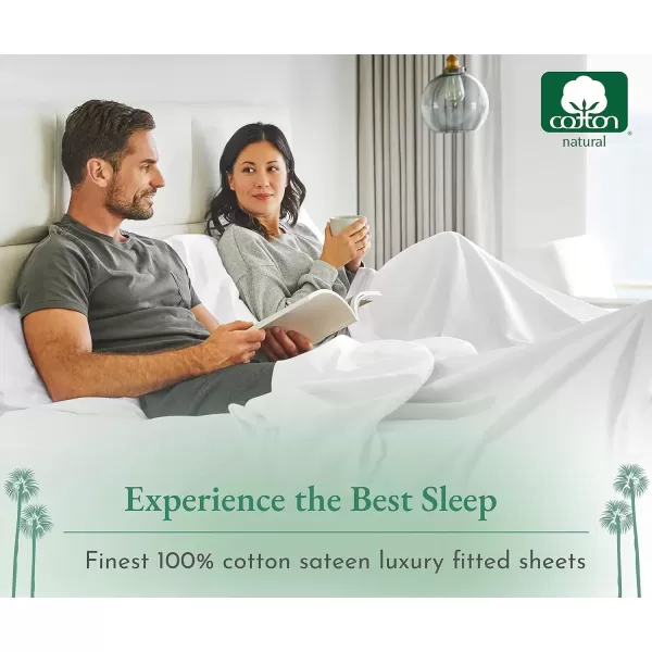 imageLuxuriously Soft Twin Fitted Sheet 600 Thread Count Cooling Sheets Sateen Weave 100 Cotton Sheets NoPop Elastic For Snug Fit Deep Pocket Bottom Sheet With Head ampamp Foot Tag Bright White10  Sage Green