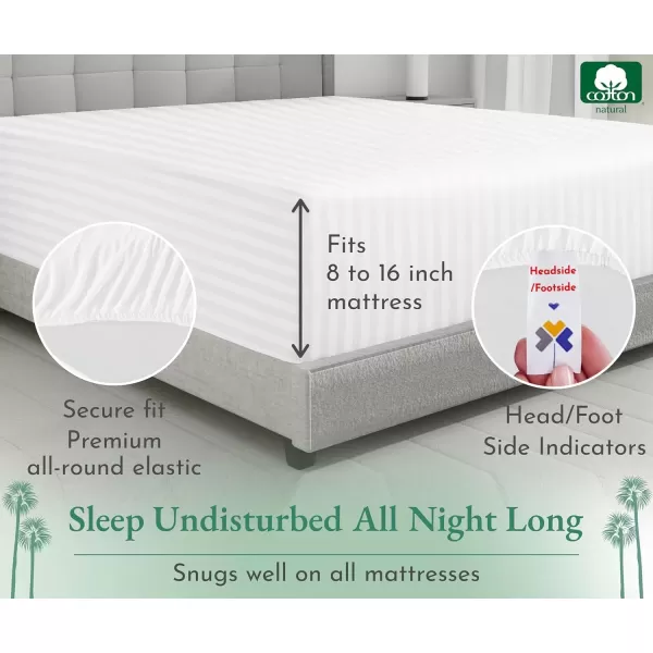 imageLuxuriously Soft Twin Fitted Sheet 600 Thread Count Cooling Sheets Sateen Weave 100 Cotton Sheets NoPop Elastic For Snug Fit Deep Pocket Bottom Sheet With Head ampamp Foot Tag Bright White02  Striped White