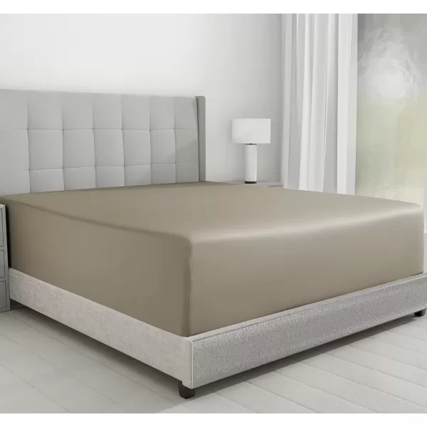 imageLuxuriously Soft Twin Fitted Sheet 600 Thread Count Cooling Sheets Sateen Weave 100 Cotton Sheets NoPop Elastic For Snug Fit Deep Pocket Bottom Sheet With Head ampamp Foot Tag Bright White11  Taupe