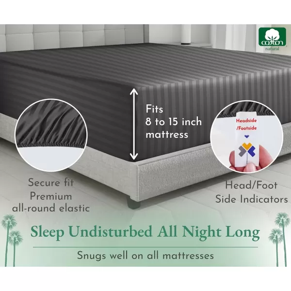 imageLuxuriously Soft Twin Fitted Sheet 600 Thread Count Cooling Sheets Sateen Weave 100 Cotton Sheets NoPop Elastic For Snug Fit Deep Pocket Bottom Sheet With Head ampamp Foot Tag Bright White06  Striped Grey