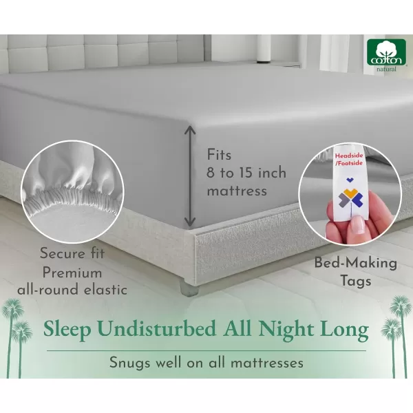 imageLuxuriously Soft Twin Fitted Sheet 600 Thread Count Cooling Sheets Sateen Weave 100 Cotton Sheets NoPop Elastic For Snug Fit Deep Pocket Bottom Sheet With Head ampamp Foot Tag Bright White05  Light Grey