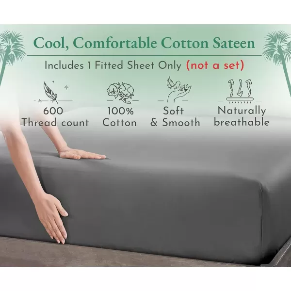 imageLuxuriously Soft Twin Fitted Sheet 600 Thread Count Cooling Sheets Sateen Weave 100 Cotton Sheets NoPop Elastic For Snug Fit Deep Pocket Bottom Sheet With Head ampamp Foot Tag Bright White07  Grey