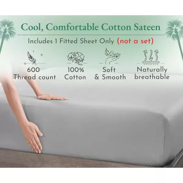 imageLuxuriously Soft Twin Fitted Sheet 600 Thread Count Cooling Sheets Sateen Weave 100 Cotton Sheets NoPop Elastic For Snug Fit Deep Pocket Bottom Sheet With Head ampamp Foot Tag Bright White05  Light Grey