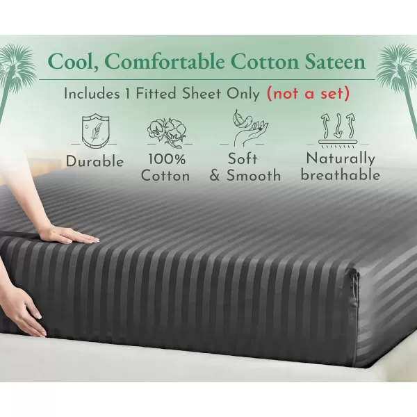 imageLuxuriously Soft Twin Fitted Sheet 600 Thread Count Cooling Sheets Sateen Weave 100 Cotton Sheets NoPop Elastic For Snug Fit Deep Pocket Bottom Sheet With Head ampamp Foot Tag Bright White06  Striped Grey
