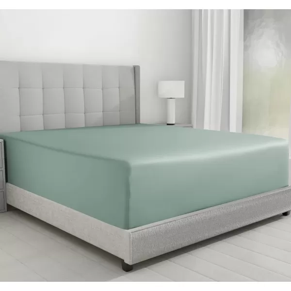 imageLuxuriously Soft Twin Fitted Sheet 600 Thread Count Cooling Sheets Sateen Weave 100 Cotton Sheets NoPop Elastic For Snug Fit Deep Pocket Bottom Sheet With Head ampamp Foot Tag Bright White10  Sage Green
