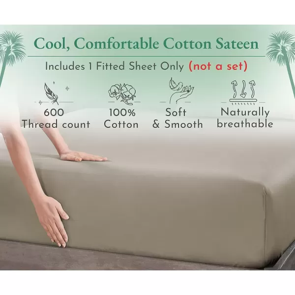 imageLuxuriously Soft Twin Fitted Sheet 600 Thread Count Cooling Sheets Sateen Weave 100 Cotton Sheets NoPop Elastic For Snug Fit Deep Pocket Bottom Sheet With Head ampamp Foot Tag Bright White11  Taupe
