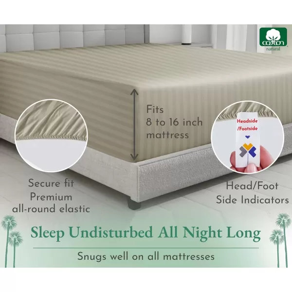 imageLuxuriously Soft Twin Fitted Sheet 600 Thread Count Cooling Sheets Sateen Weave 100 Cotton Sheets NoPop Elastic For Snug Fit Deep Pocket Bottom Sheet With Head ampamp Foot Tag Bright White12  Striped Khakhi