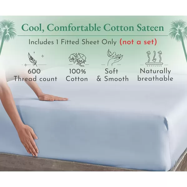 imageLuxuriously Soft Twin Fitted Sheet 600 Thread Count Cooling Sheets Sateen Weave 100 Cotton Sheets NoPop Elastic For Snug Fit Deep Pocket Bottom Sheet With Head ampamp Foot Tag Bright White08  Blue